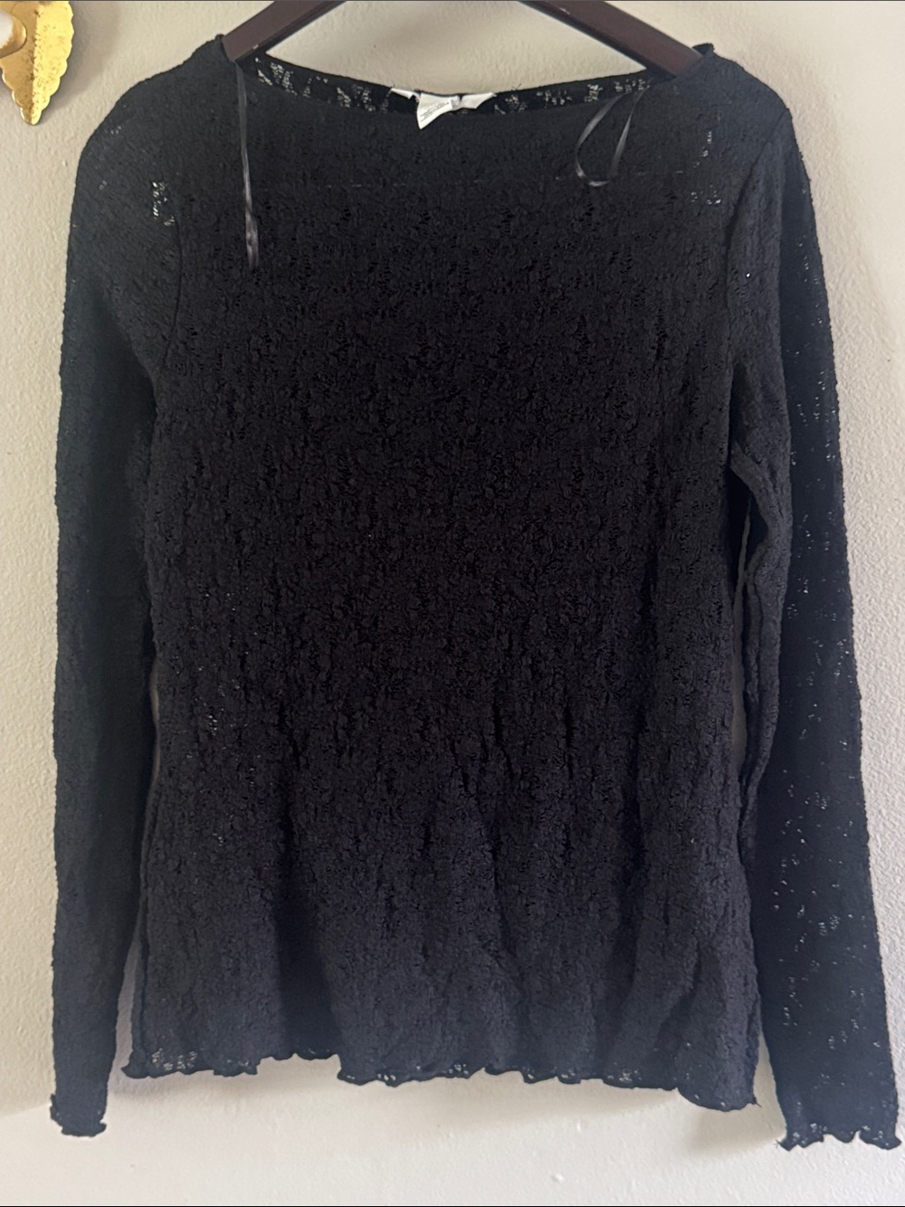 H&M Black Lace-Texture Long Sleeve Top